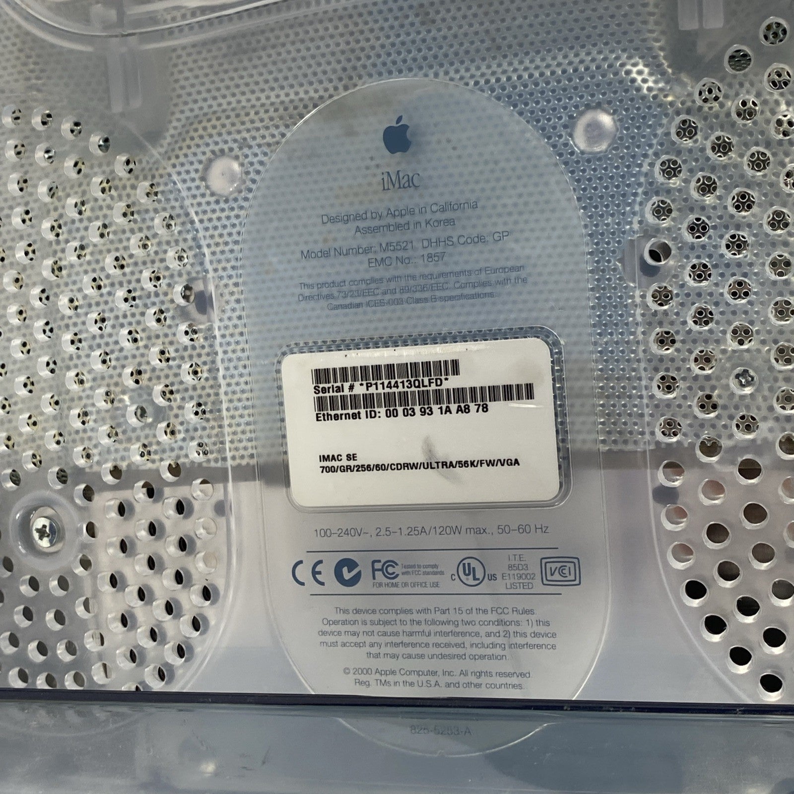 Apple M5521 iMac G3 / 700 SE 2001 PowerPC 750cx G3 700MHz 256MB RAM No HDD No OS