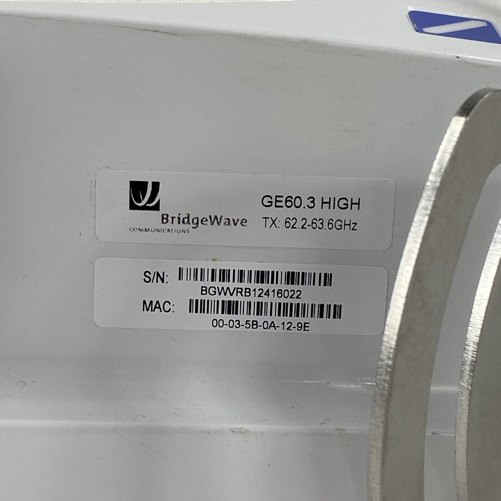 BridgeWave GE60.3 High / GE60.3 Low Wireless Gigabit Ethernet Link
