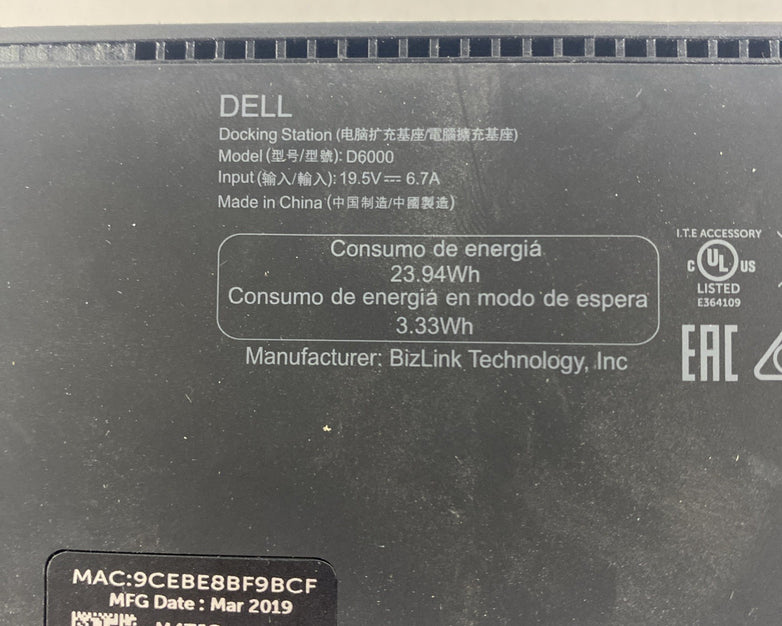 Dell D6000 Docking Station No Power Cord Lot of 2