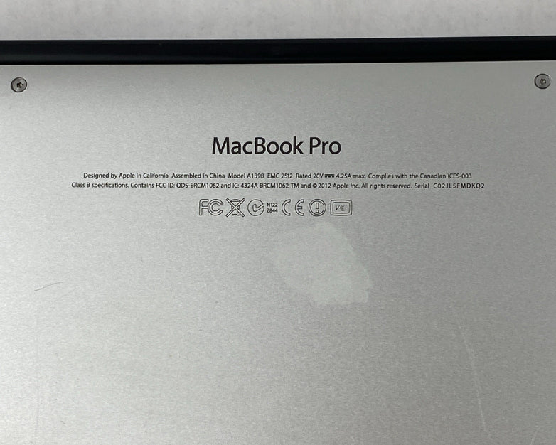 Apple MacBook Pro A1398 2012 Retina 15" i7 8GB RAM 500GB SSD - Service Battery