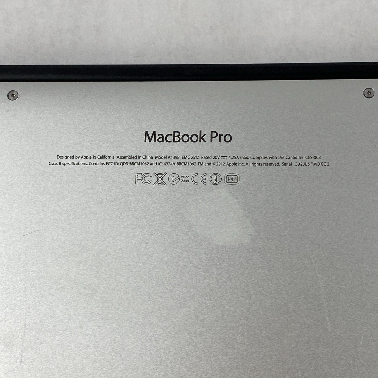 Apple MacBook Pro A1398 2012 Retina 15" i7 8GB RAM 500GB SSD - Service Battery18