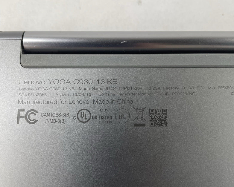 Lenovo Yoga C930-131KB 14" i7-8550U 1.80 GHz 8 GB RAM No SSD/OS/AC/Batt