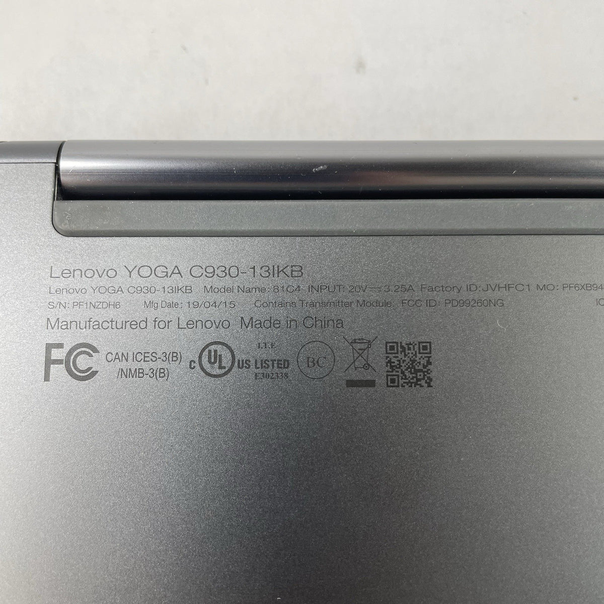 Lenovo Yoga C930-131KB 14" i7-8550U 1.80 GHz 8 GB RAM No SSD/OS/AC/Batt13