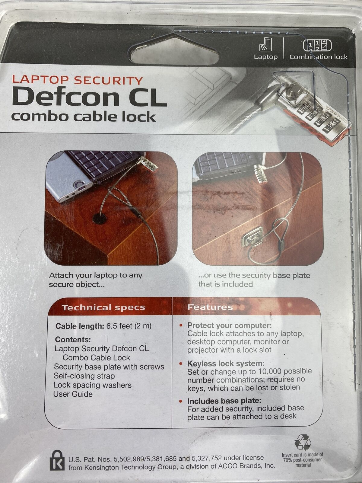 Targus PA410U Defcon CL Laptop Cable Combination Lock 6.5ft 0UC221 b