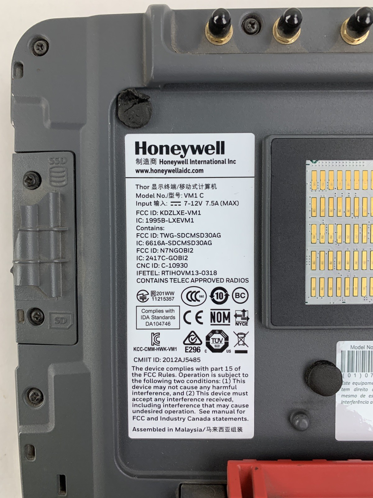 Honeywell Thor VM1C Mount Computer Atom 2530 Missing Keys No OS No Flash Lot of2