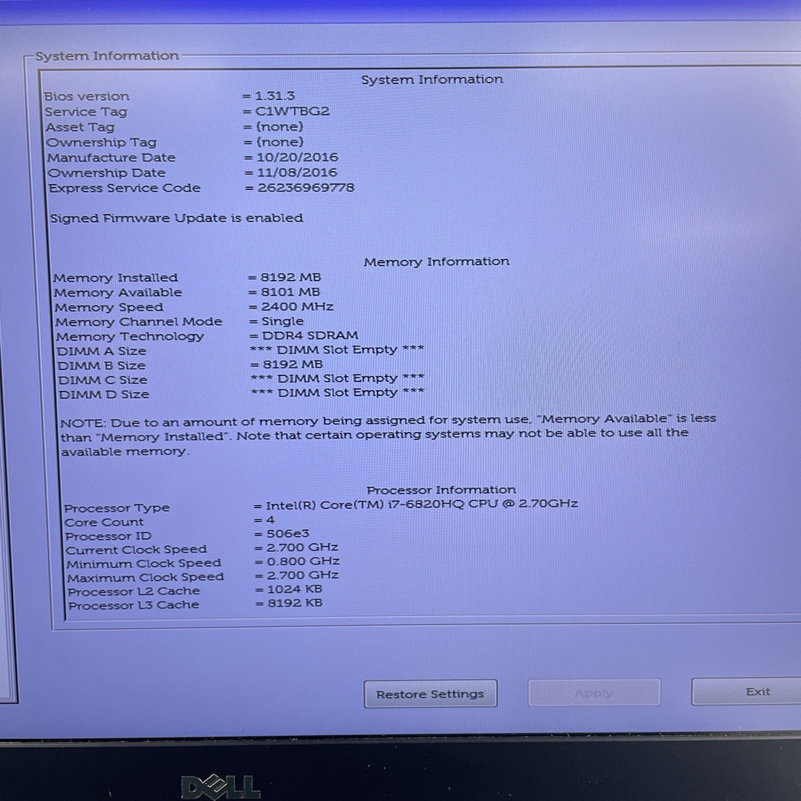 Dell Precision 7510 15.6" i7-6820HQ 2.70 GHz 8 GB RAM No SSD/OS/AC/Batt - READ2