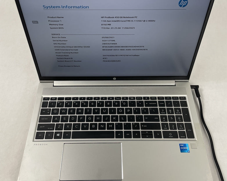 HP ProBook 450 G8 15.6" i5-1135G7 2.40 GHz 8 GB RAM No SSD/OS/AC