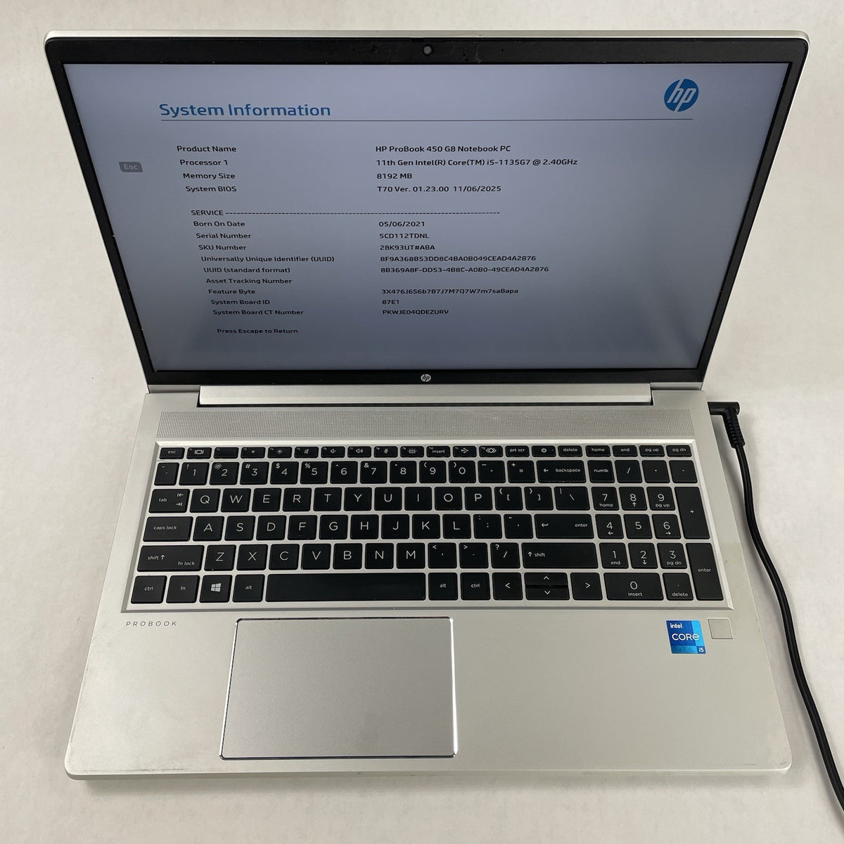 HP ProBook 450 G8 15.6" i5-1135G7 2.40 GHz 8 GB RAM No SSD/OS/AC2