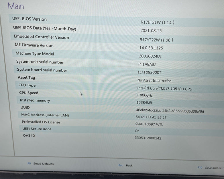 Lenovo Thinkpad L15 Gen 1 15.6" i7-10510U 1.80 GHz 16 GB RAM No HDD No OS READ