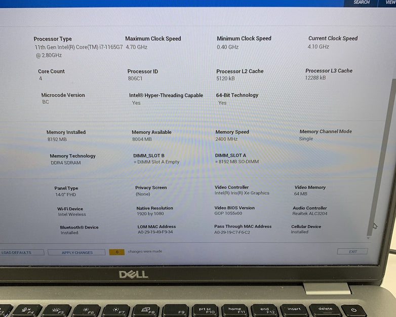 Dell Latitude 5420 14" Laptop i7-1165G7 2.8 GHz 8 GB Ram No OS/SSD/AC/Batt
