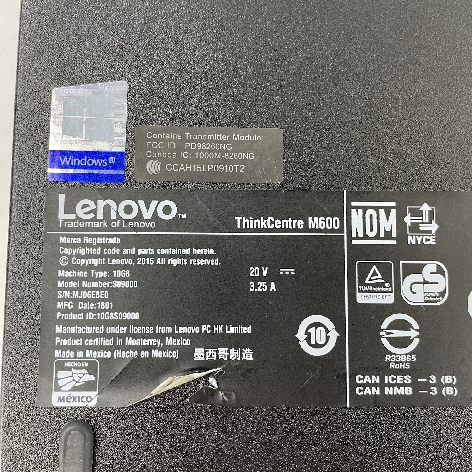 Lenovo ThinkCentre M600 Micro Pentium J3710 1.60 GHz 8 GB RAM No SSD/OS/AC10