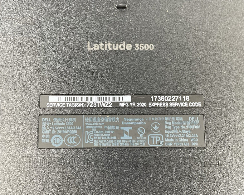 Dell Latitude 3500 15.6" i5-8265U 1.60 GHz 8 GB RAM No SSD/OS/AC - Worn Keys