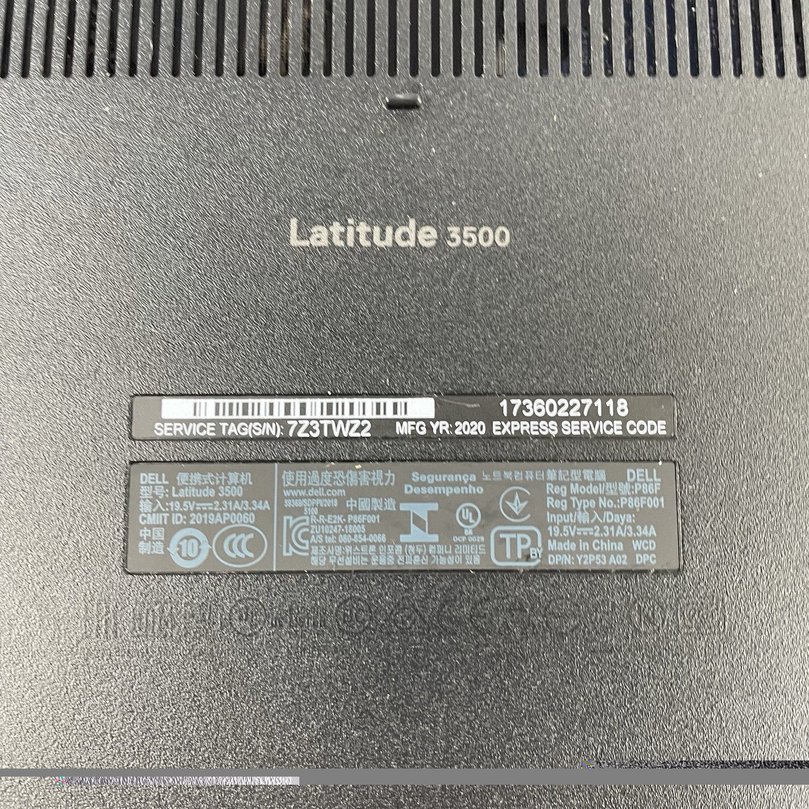 Dell Latitude 3500 15.6" i5-8265U 1.60 GHz 8 GB RAM No SSD/OS/AC - Worn Keys14