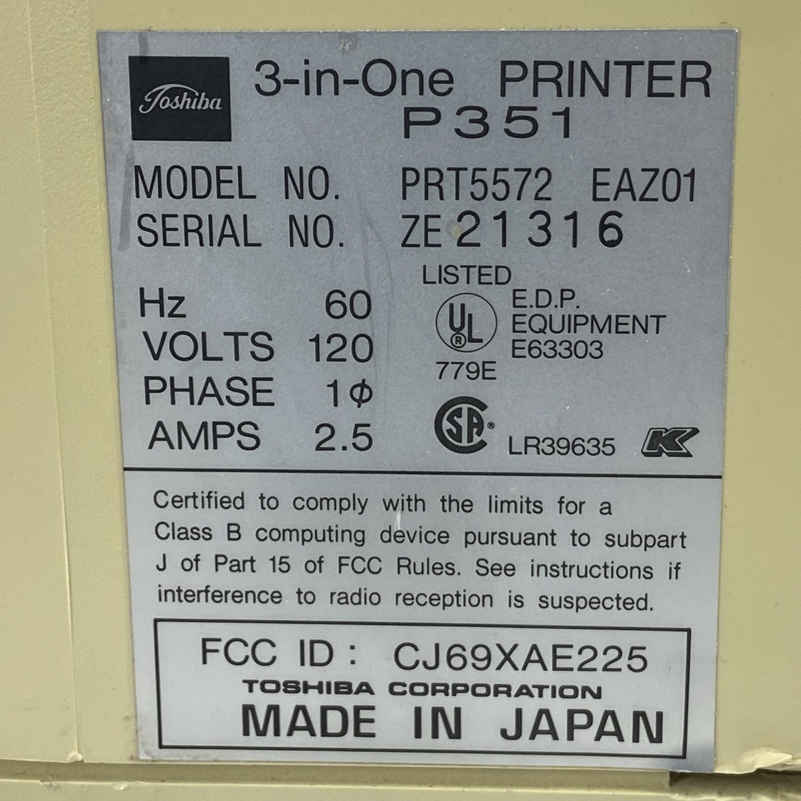 Toshiba P351 3-in-One Printer PRT557210