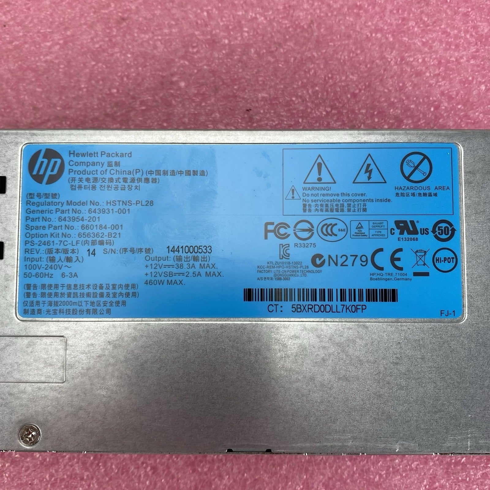 HP HSTNS-PL28 460W Max Power Supply Lot of 23