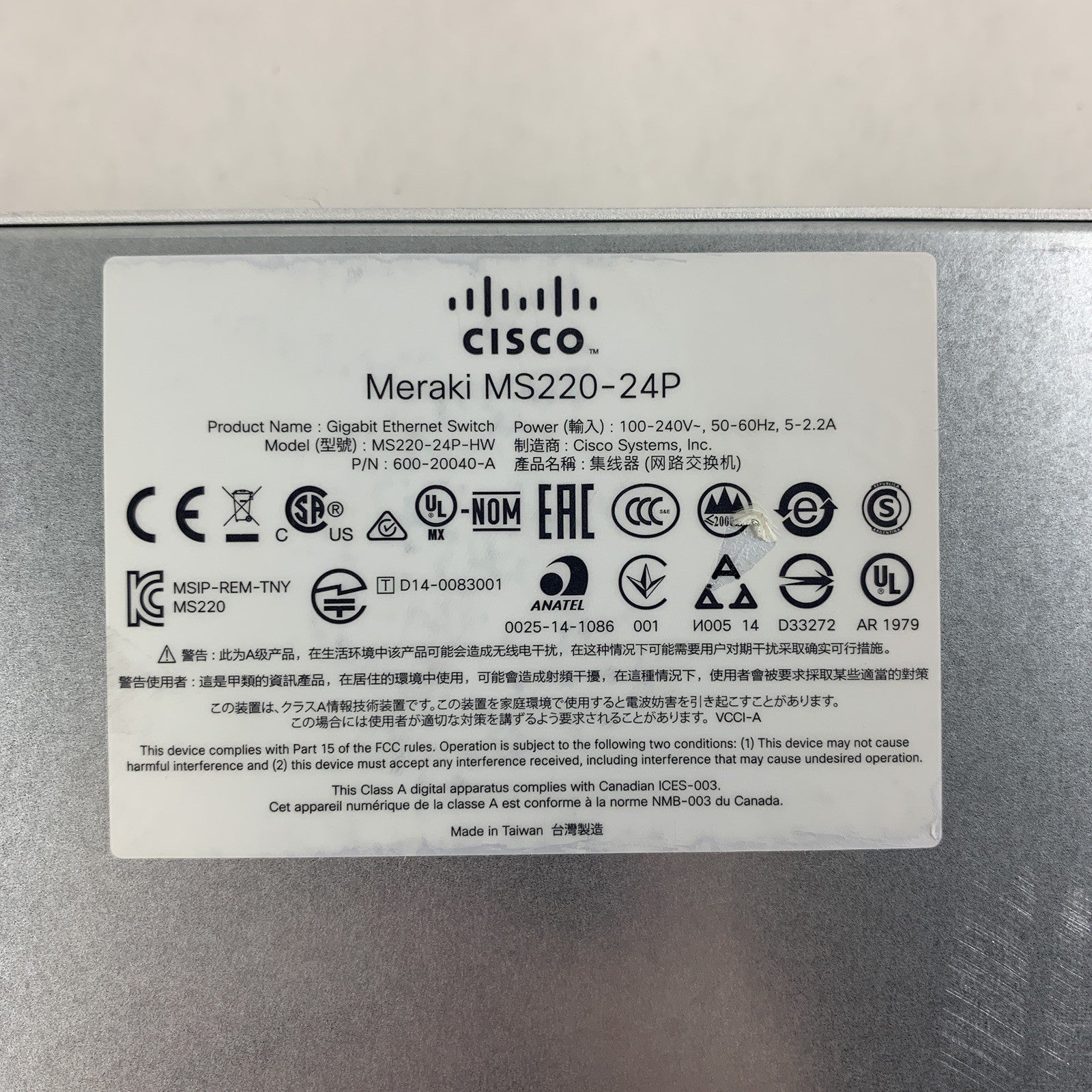 Meraki Cisco MS220-24P 24-Port Gigabit PoE+ Network Managed Switch Tested Reset