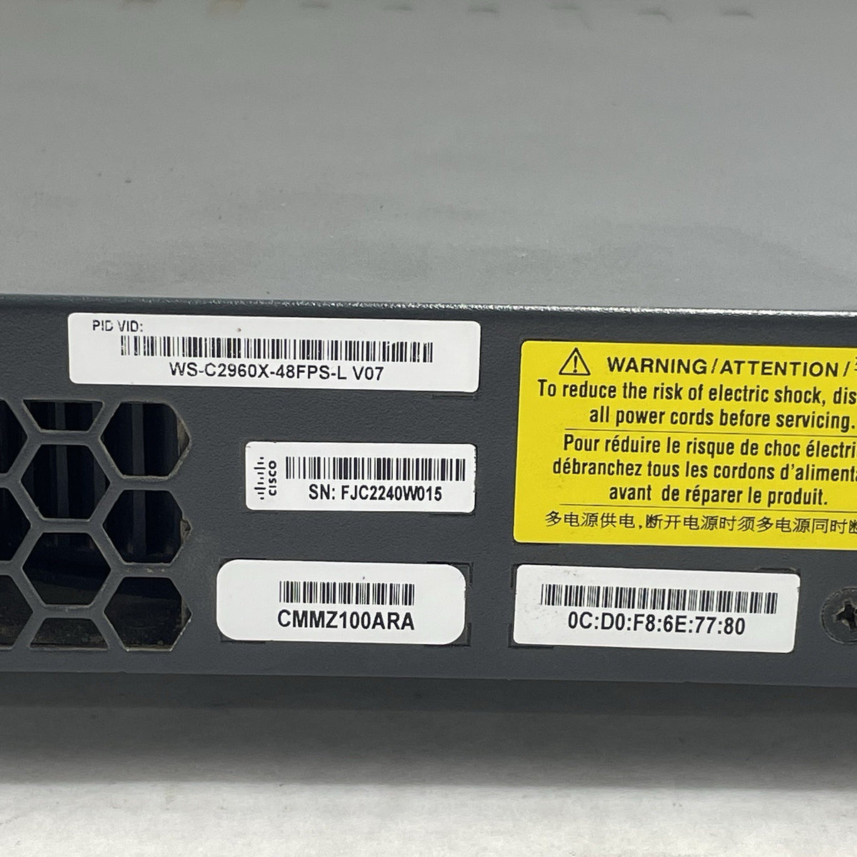 Cisco WS-C2960X-48FPS-L  V07 48 port GIG POE+ Switch Tested & Reset No Rack Ears8