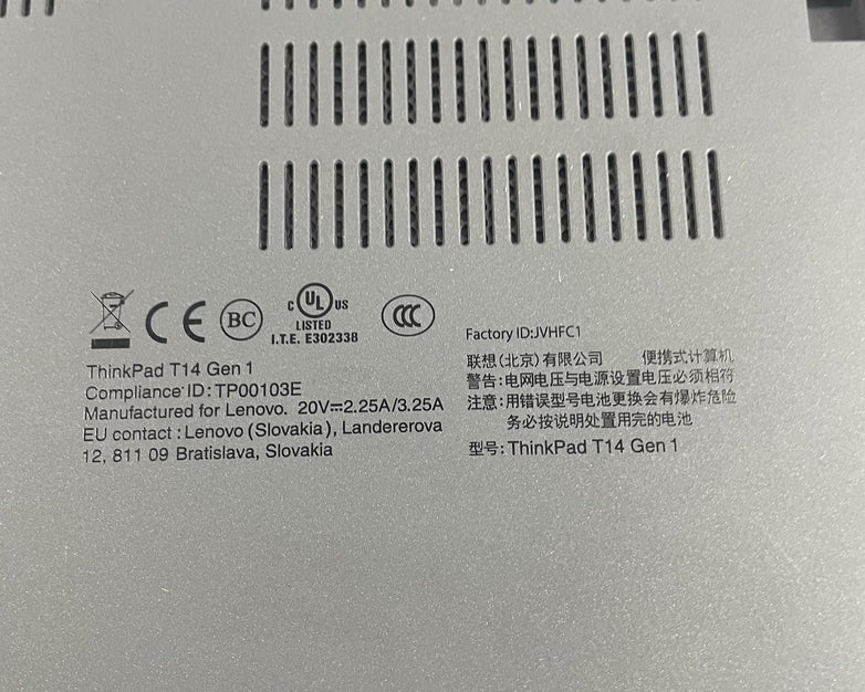 Lenovo ThinkPad T14 Gen 1 14" i5-10310U 1.70 GHz 8 GB RAM No SSD/OS/AC/Batt