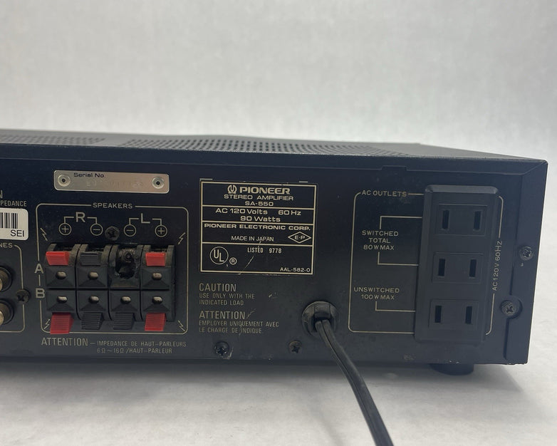 Pioneer Stereo Amplifier.  SA-550. Ser. # EL3611081S Tested Parts or Repair