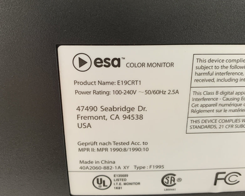 Esa E19CRT1 18" CRT VGA Color Computer Monitor Retro Gaming Grade B