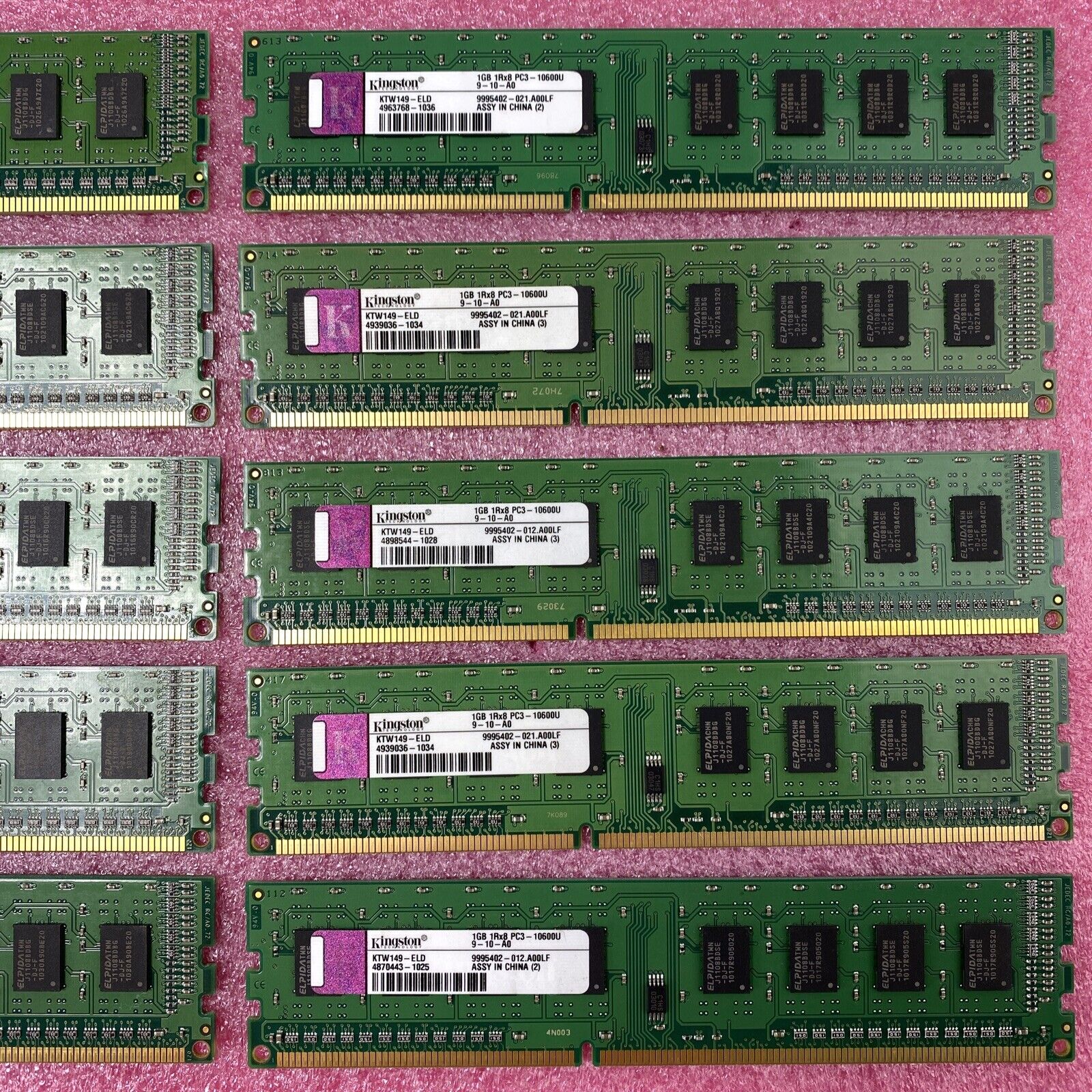 Lot ( 10 ) 1GB Kingston KTW149-ELD Desktop Memory PC3-10600U DDR3 1RX8