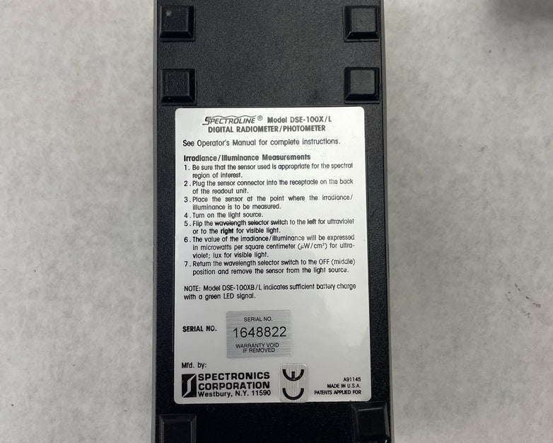 Spectroline Model DSE-100X/L Digital Radiometer/Photometer Tested Not Calibrated
