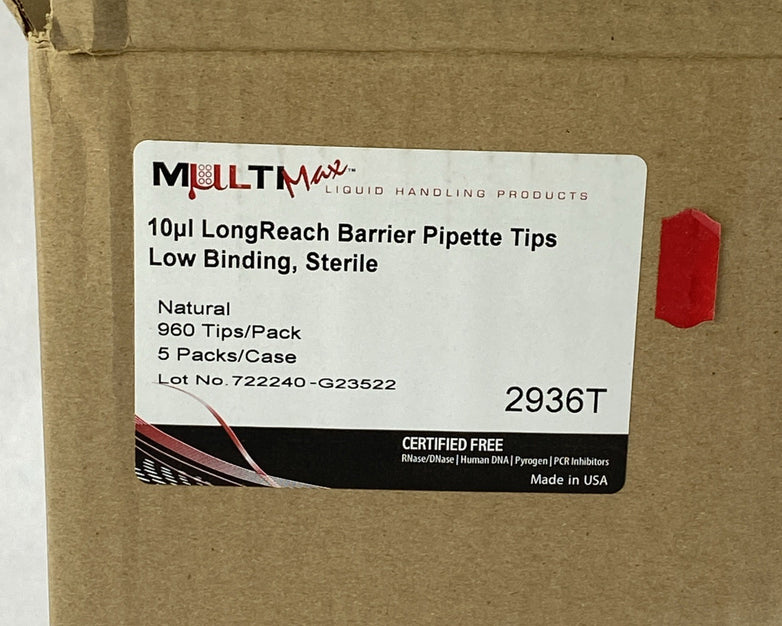 MultiMax 2936T 10µl LongReach Barrier Pipette Tips Case - 4800 Total Tips