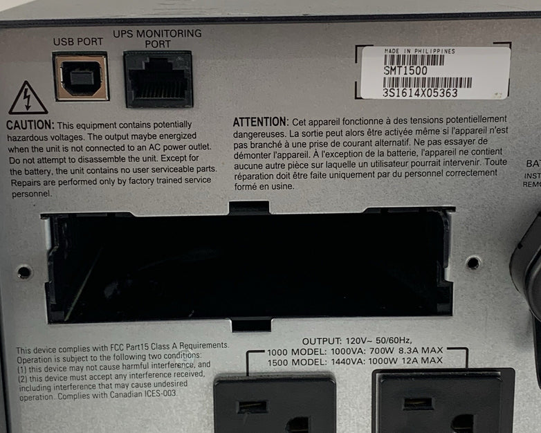 APC SMT1500 1500 120V 8 Outlet Battery Backup Power Supply Tested No Batteries