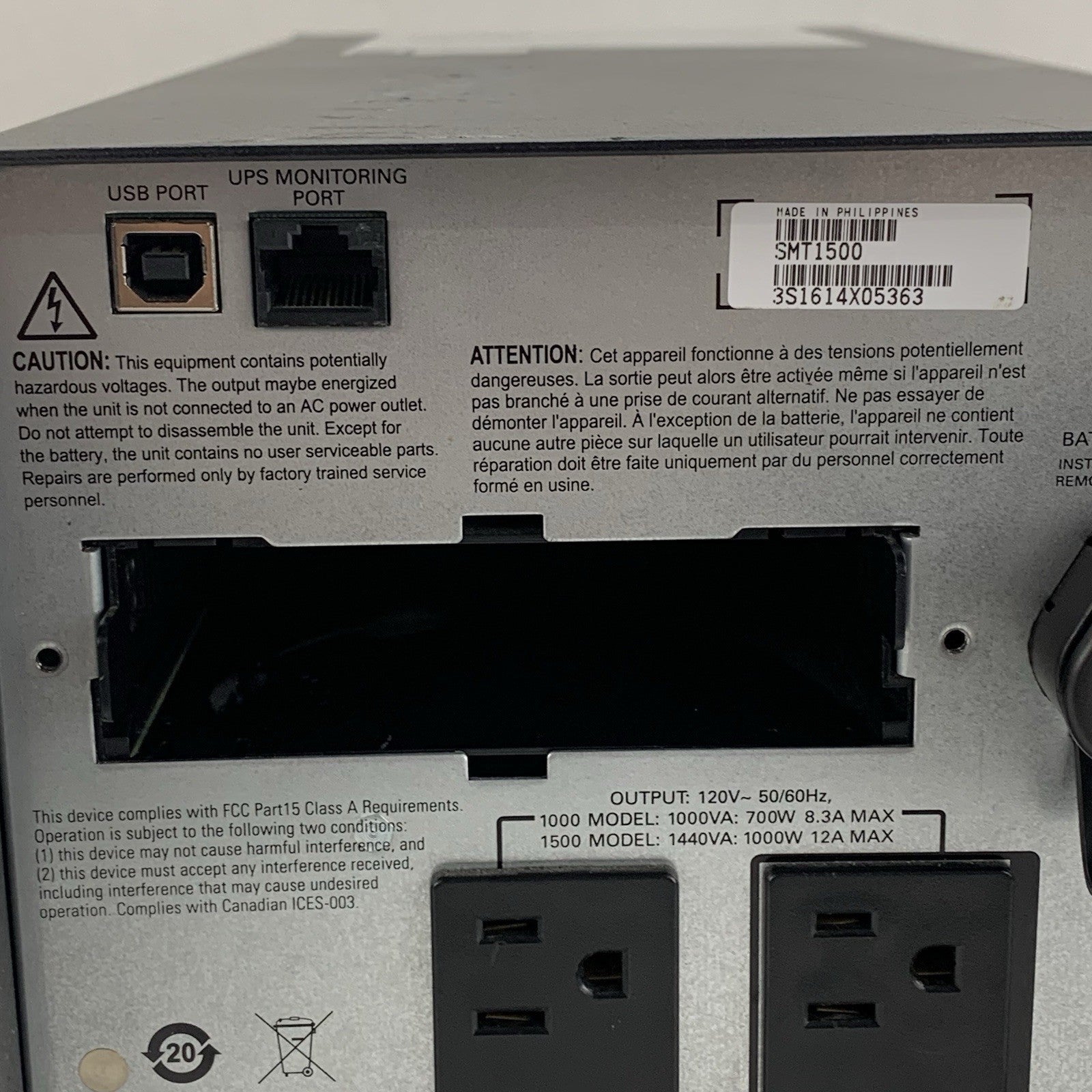 APC SMT1500 1500 120V 8 Outlet Battery Backup Power Supply Tested No Batteries6
