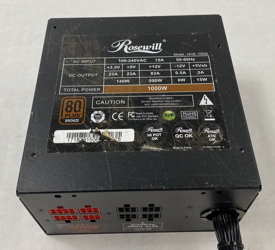 Rosewill HIVE-1000S 80 Plus Bronze Semi Modular Power Supply with Cables Tested