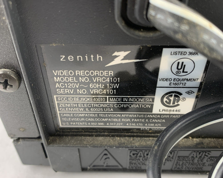 Zenith VRC4101 Mono VHS VCR Video Cassette Recorder - No Remote - Power Tested