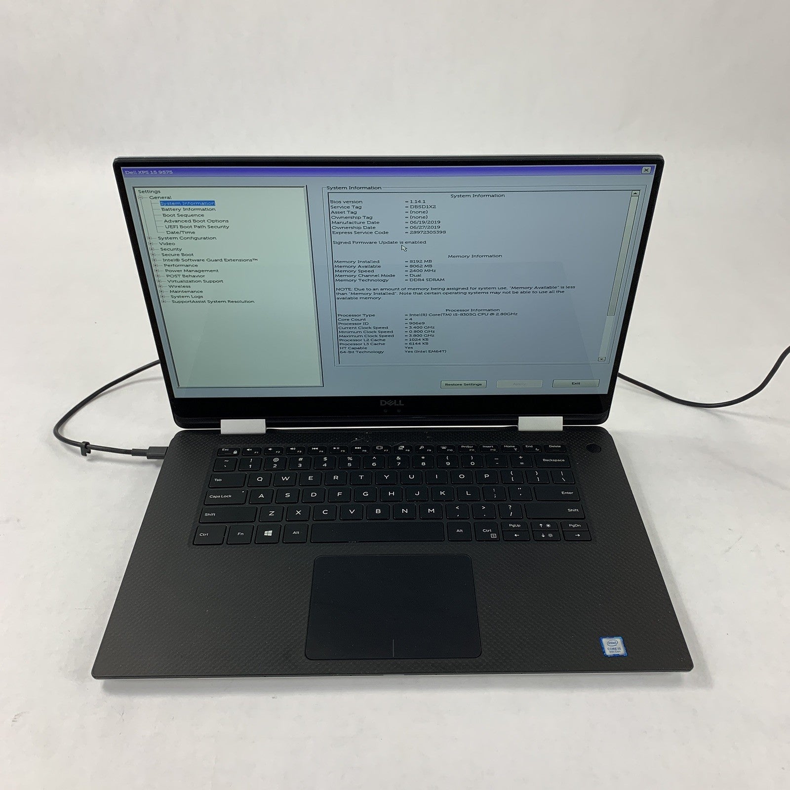 Dell XPS 15 9575 2-in-1 15.6" i5-8305G 2.8 GHz 8 GB Ram No OS No HDD No Batt