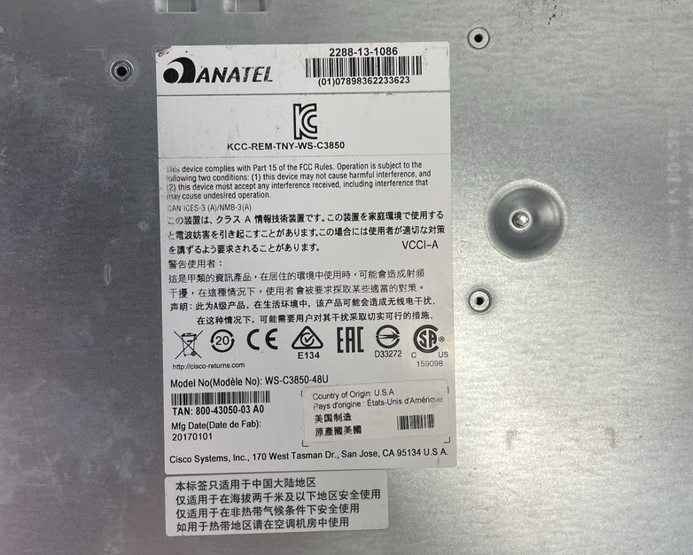 Cisco Catalyst WS-C3850-48U-S V06 48 Port Switch Tested w/C3850-NM-2-10G 2x PSUs