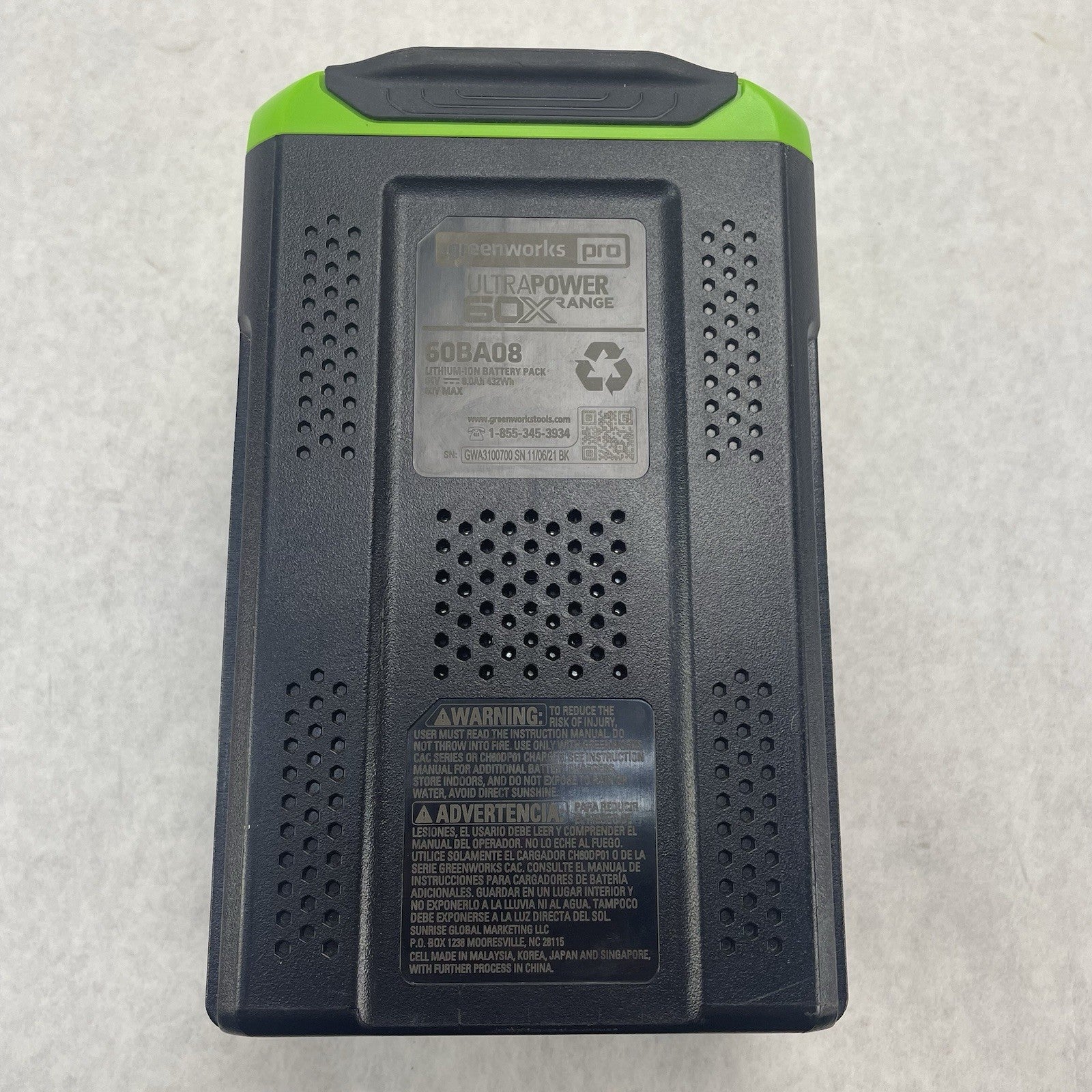 Greenworks Pro 60BA08 Ultrapower 60V 8.0AH Bluetooth Battery Pack6