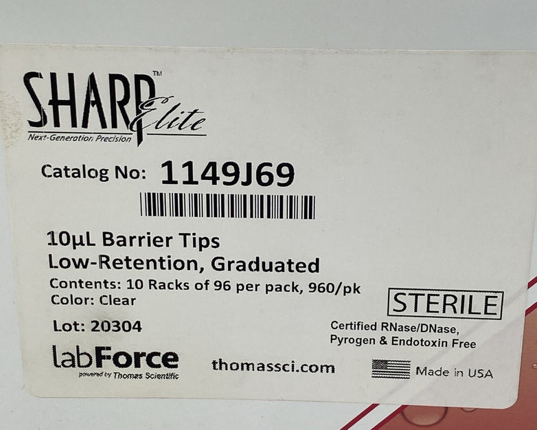 Sharp Elite 1149J69 10µl Clear Low-Retention Graduated Barrier Tips - 960 Tips