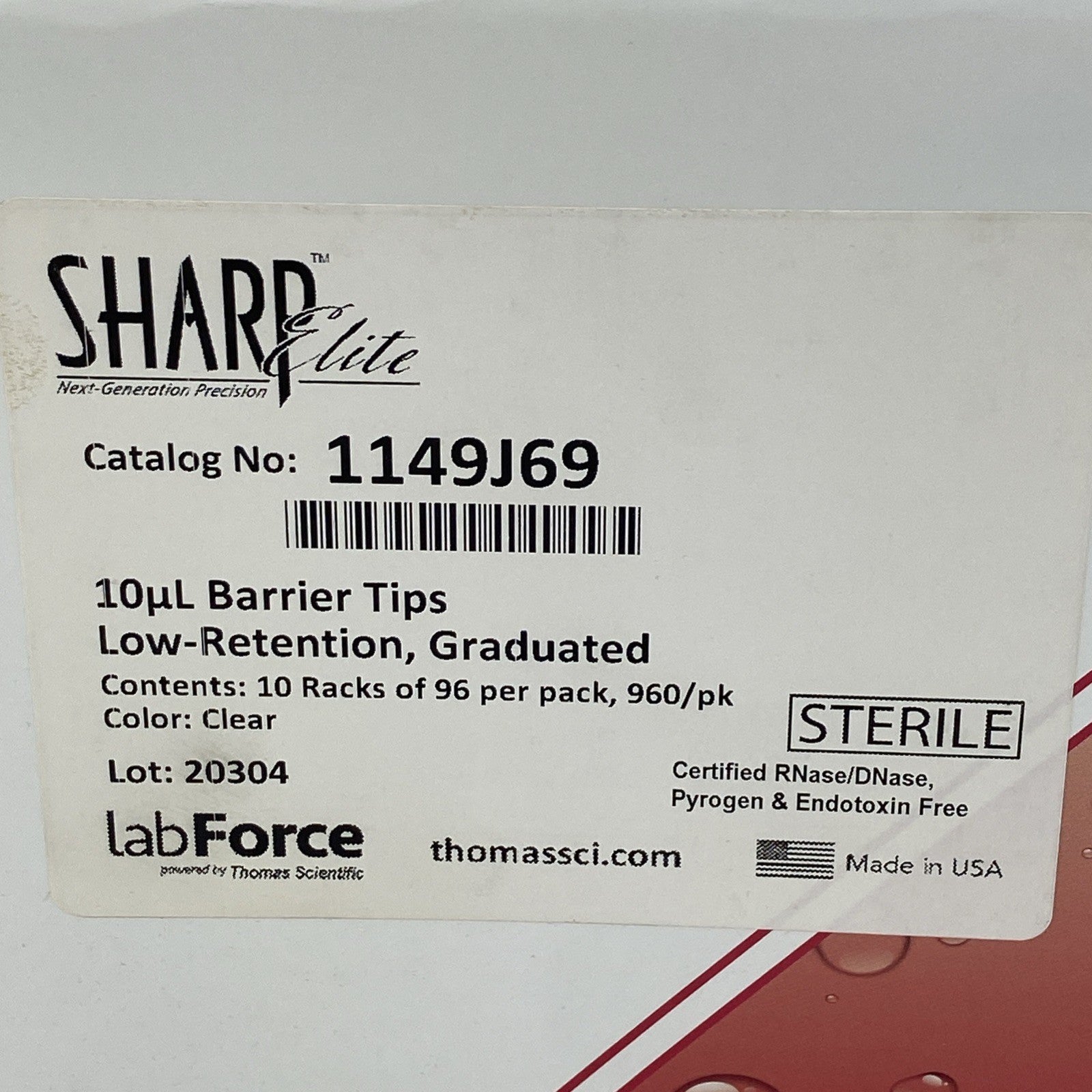Sharp Elite 1149J69 10µl Clear Low-Retention Graduated Barrier Tips - 960 Tips18