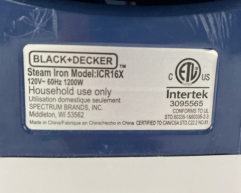 Black Decker ICR16X Nonstick Many Fabric Steam Clothes Iron with Cord Reel