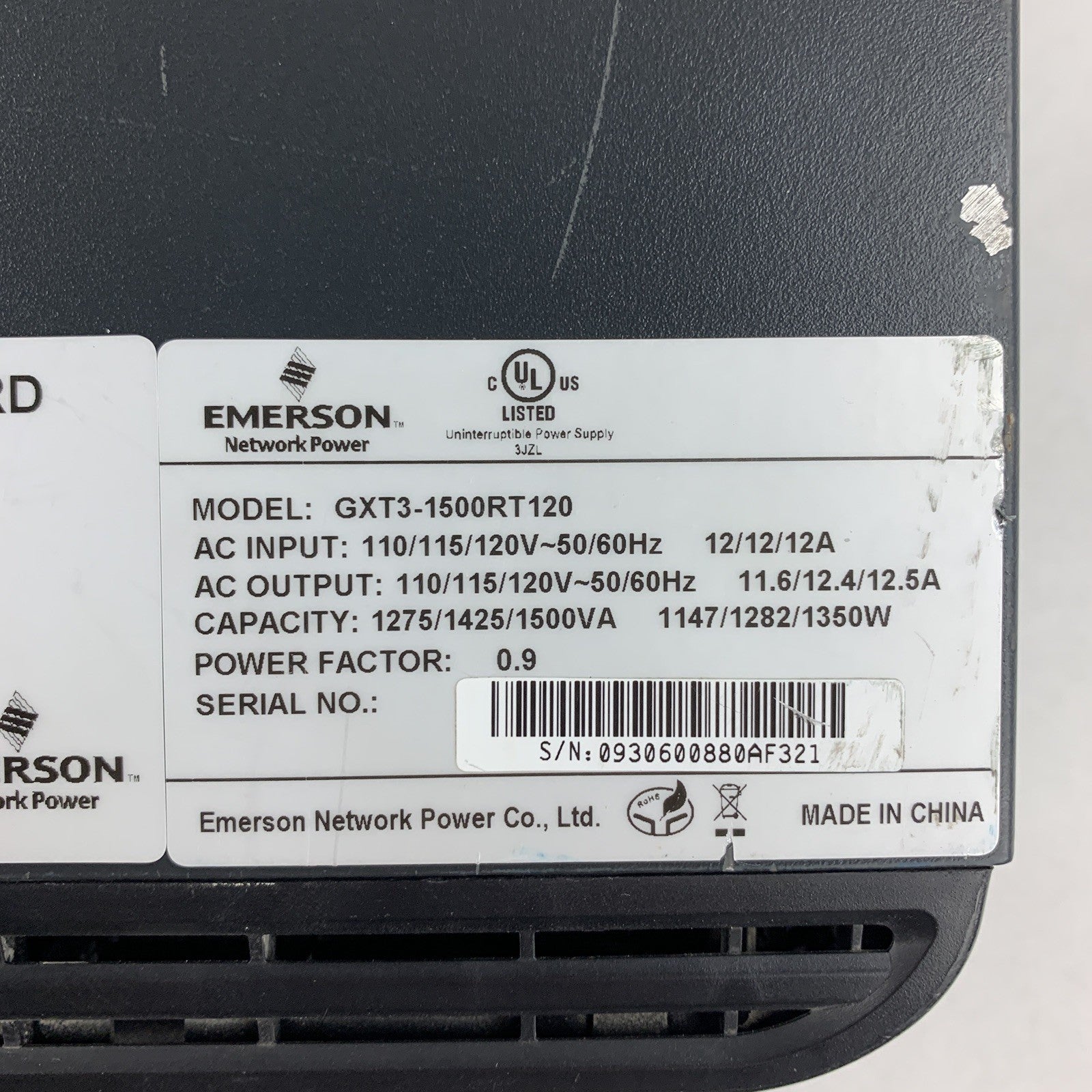 Liebert Emerson GXT3-1500RT120 UPS System Tested No Batteries No Caddy