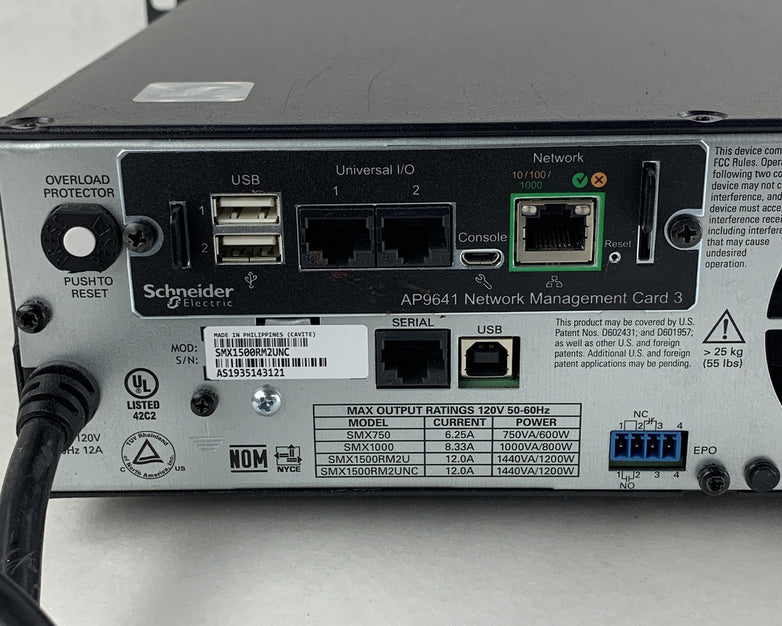 APC SMX1500RM2UNC Smart-UPS Backup 1500VA 1000W 120V w/ AP9641 No Batt No Caddy