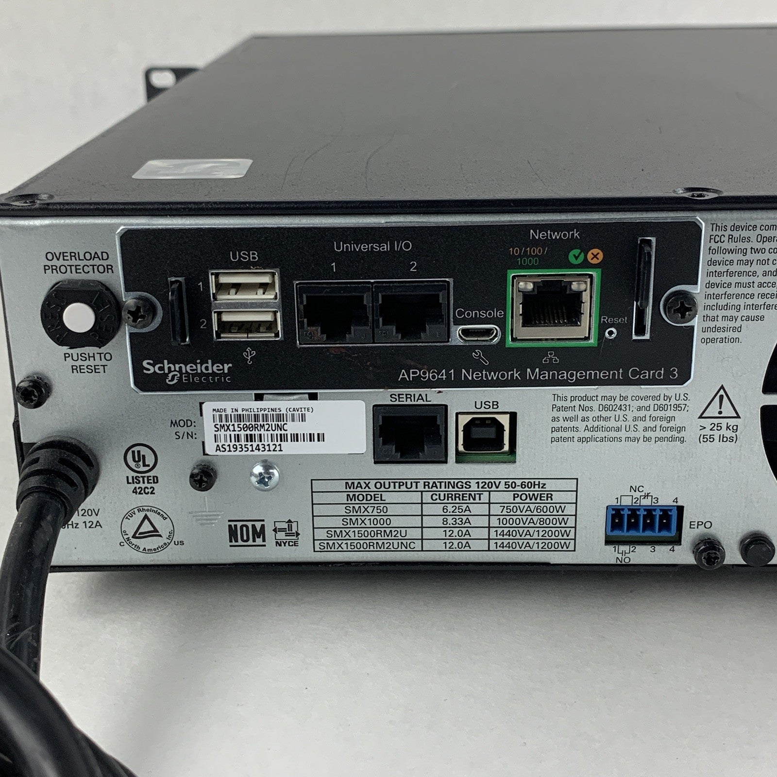 APC SMX1500RM2UNC Smart-UPS Backup 1500VA 1000W 120V w/ AP9641 No Batt No Caddy