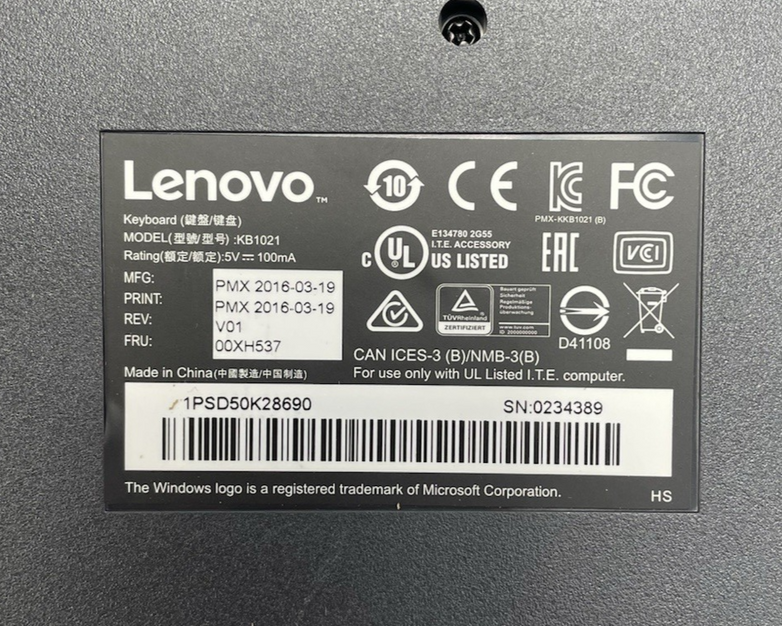 Lenovo KB1021 Wired Keyboard Open Box