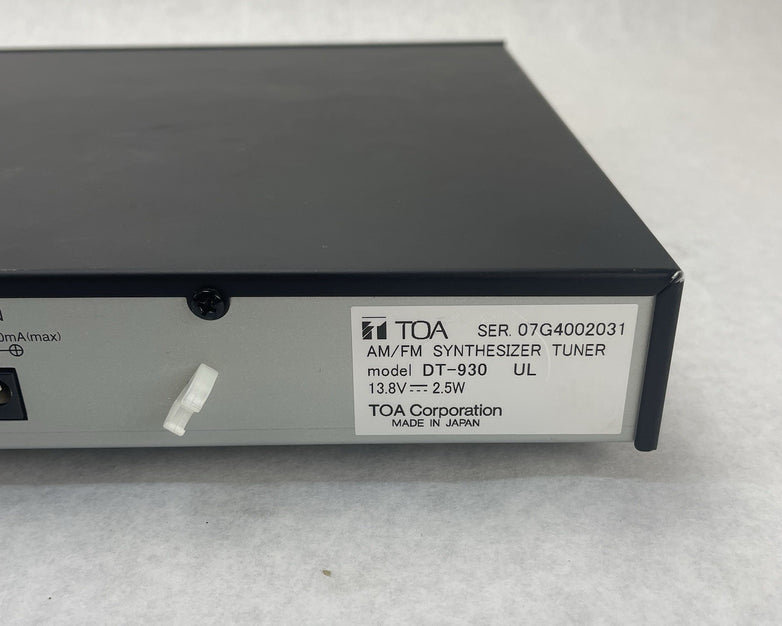 TOA DT-930 AM/FM Synthesizer Tuner No Power Cord