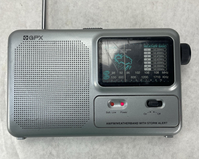 GPX A380S AM/FM Weather Band Radio Storm Alert Battery Indicator Silver