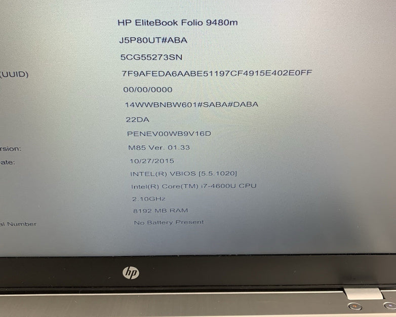 HP EliteBook Folio 9480m i7-4600U 2.1 GHz 8 GB RAM No SSD/OS/AC/Battery
