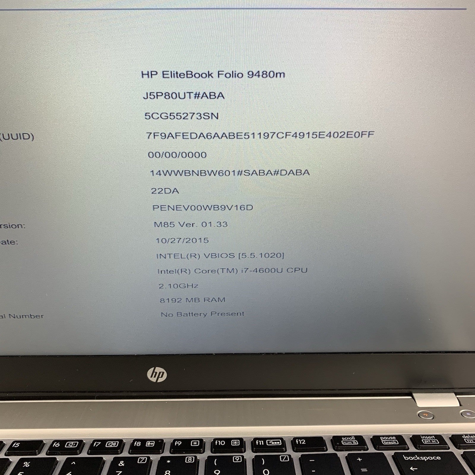 HP EliteBook Folio 9480m i7-4600U 2.1 GHz 8 GB RAM No SSD/OS/AC/Battery2