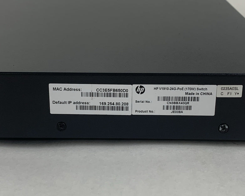 HP V1910-24G-PoE JE008A 24-Port Gigabit Network Switch Tested Reset