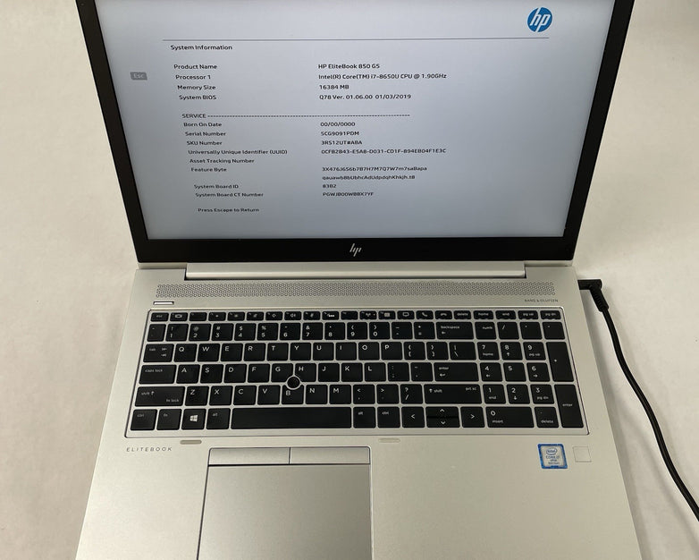 HP EliteBook 850 G5 15.6" i7-8650U 1.90 GHz 16 GB RAM No SSD/OS/AC - Dent