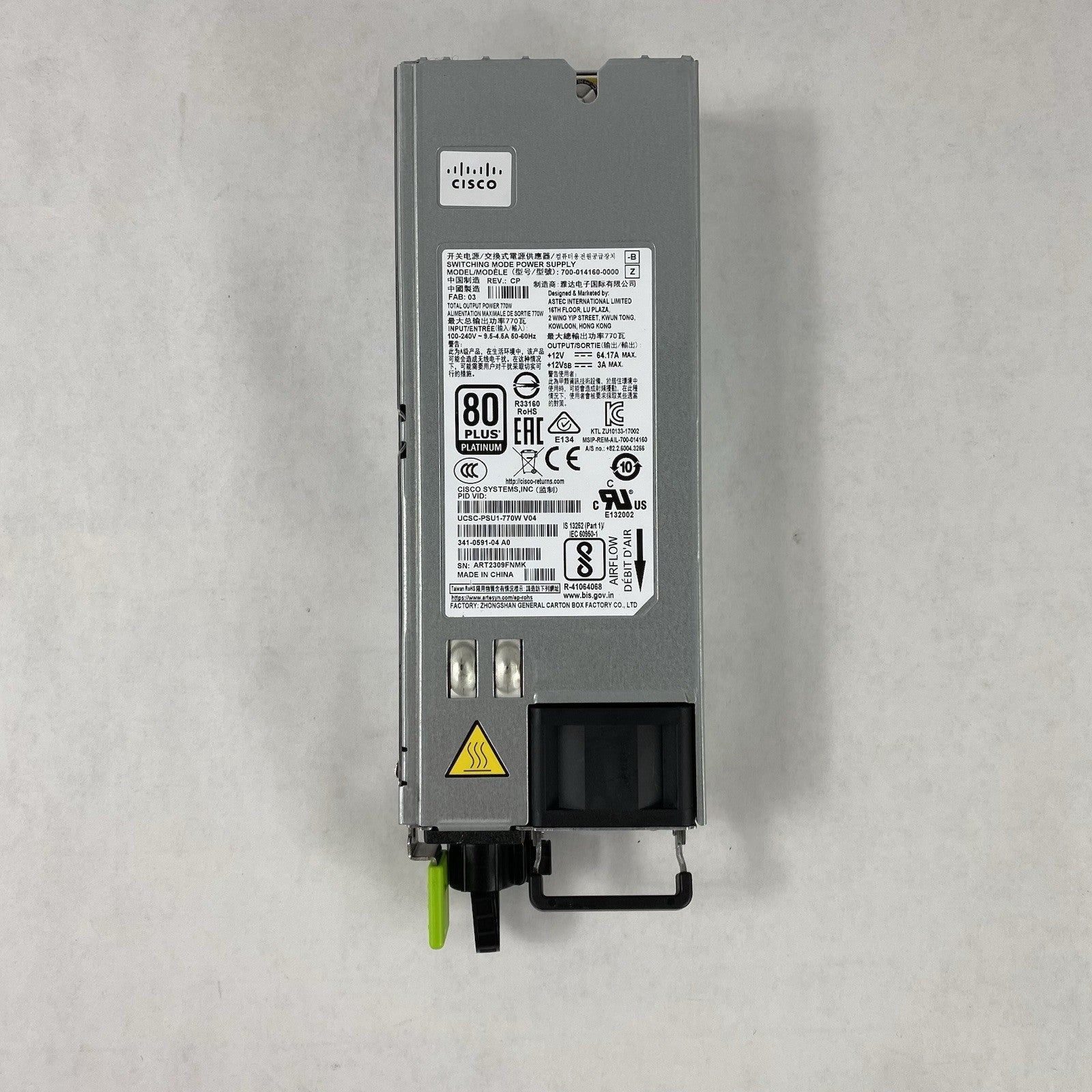 Cisco 700-014160-0000 12V 64.17A 80 Plus Platinum Power Supply (Lot of 4)