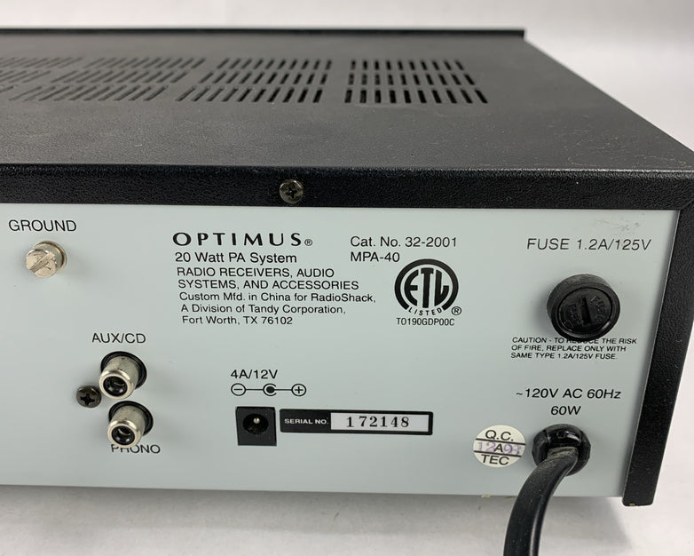 Optimus MPA-40 20W Public Address and Mono Mixer Amplifier 32-2001