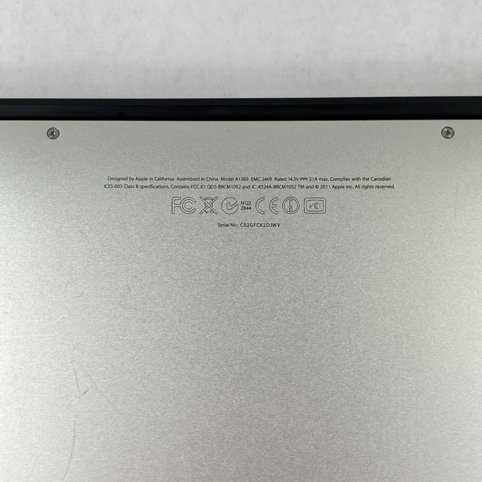 Apple MacBook Air A1369 2011 13" 1.7GHz i5 4GB RAM 250GB SSD os10.13.6 109Cycles21